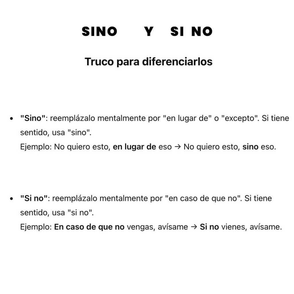 cómo usar sino y si no diferencias